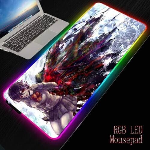 Tokyo Ghoul Anime RGB Gaming Mouse Mat Large Led Mousepad Glowing Computer Keyboard Mice Pad Water-Resistant Laptop Desk Mat XXL
