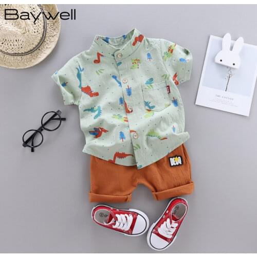 2pcs Summer Baby Boys clothes Casual Short Sleeve Cartoon Dinosaur Tree Print T-shirt Tops+Shorts Costume Set
