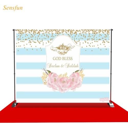 LEVOO photography background wedding sky blue baptism golden dots fabric custom shoot prop background photocall photo studio