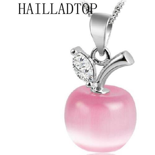 Fashion Luxury Cats Eyes Jewelry Trendy Silver White Opal Apple Pendant Necklace Pendants Created Gemstone Jewelry