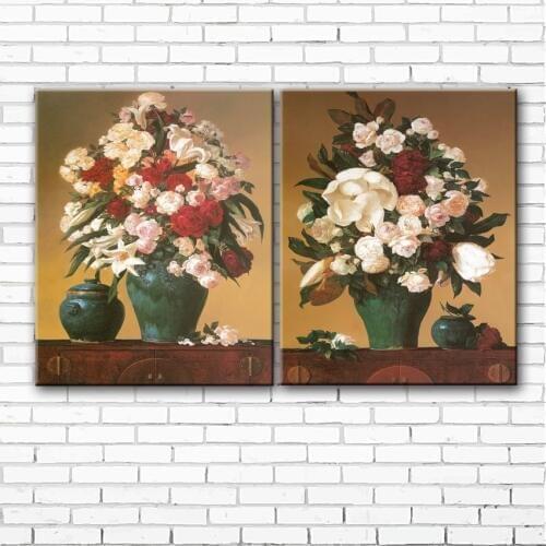 Classical flowers green vase set scenery canvas printings oil painting printed on canvas living room wall art decoration picture