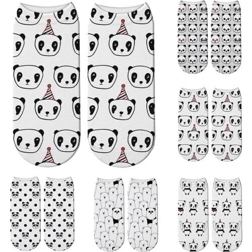 New 3D Printed Cotton Short Socks For Women Cute Mini Animal Panda Bear Low Ankle Socks Funny Happy Unisex Socks For Girl Gift