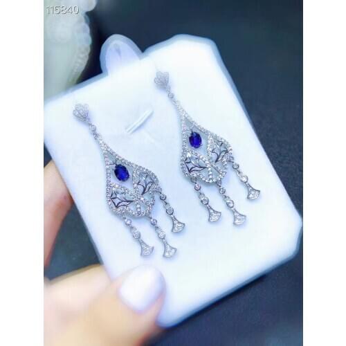 New style classic blue sapphire gemstone earrings for women with silver jewelry hot selling gift birthday anniversary style