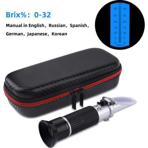 New Shockproof Box Packaging 0-32% Brix Refractometer Brix Meter Beer Handheld Sugar Meter ATC Optical Tester