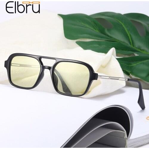 Elbru Vintage Fashion Double Beam Sunglasses Hollow Metal Frame Sunshades HD Lens Brand Designer UV400 Sun Glasses For Men Women