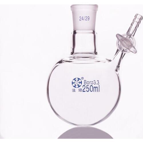 Single standard ground mouth reaction ball bottle,Capacity 250ml,Joint 24/29,Glass switch valve,Reaction flask