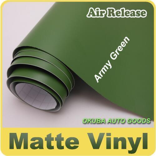 EXCELLENT Matte Army Green Wrap Vinyl Film With Air Channels Size:1.52*30m Thickness:0.13mm