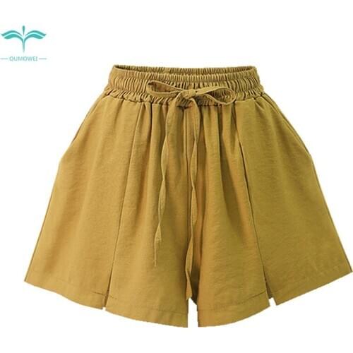 OUMOWEI Womens Shorts 2020 Fashion New Wild Shorts Loose Thin Wide Leg Shorts Ultra-Thin Solid Color Chiffon Casual Shorts
