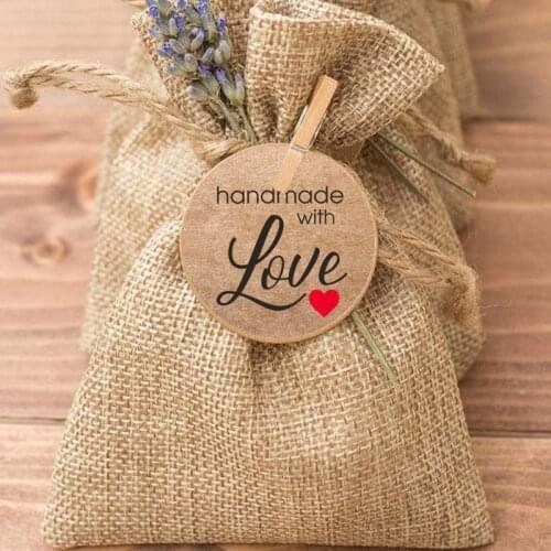 P15D 500pcs/roll Kraft Handmade with Love Heart Stickers Seal Labels Scrapbook Decor