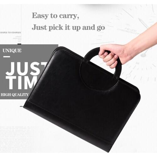 A4 notebook Document Folder PU Leather Zipped Ring Binder portable Conference Bag Business Briefcase Office School