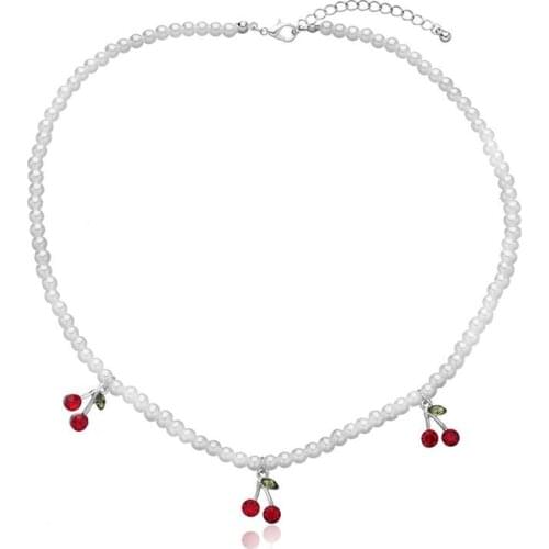 1pc Pendant Necklace Fake Pearl Cherry Decor Necklace Charm Necklace For Women & Ladies Girls Jewelry Accessories