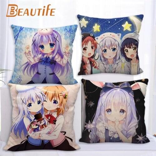 Custom Gochuumon Wa Usagi Desu Ka Anime Girl Pillowcase 45X45cm Wedding Decorative Eco-Friendly Cotton Linen Fabric Pillow Case