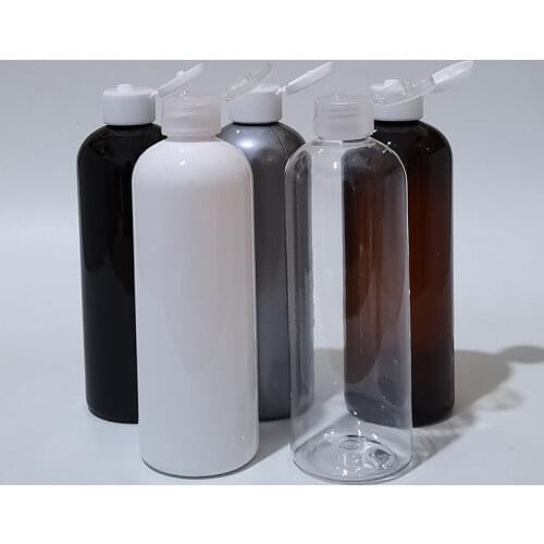 24pcs 300ml Empty Black white Plastic Cosmetics Lotion Bottle With flip top Screw Lid Shampoo PET Containers,Cosmetic Packaging