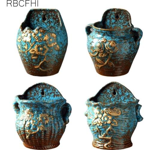 RBCFHl 1PC Ceramic Flowerpot Hand Painted Succulent Plant Pot Coarse Pottery Floral Pattern Vase Garden Bonsai Pots