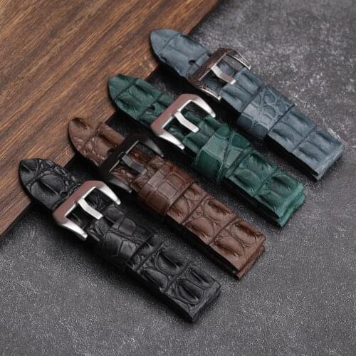 Handmade American Crocodile Leather Watchband 24MM Compatible With PAM111 441 Men Leather Strap Retro Style
