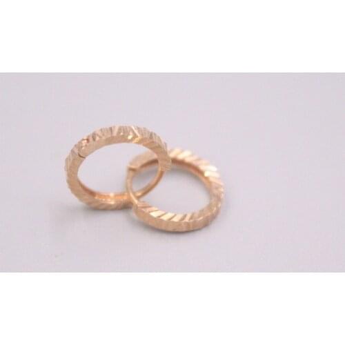 Real Pure 18K Rose Gold Earrings 12mm Carved Twill Circle Hoop Earrings Men Woman Lucky Gift 1.4g