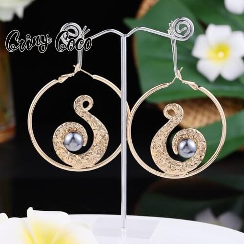 Cring Coco New Gold Dangle Earrings Fashion Gray Big Pearl Drop Earrings Polynesian Jewelry Wholesale Hawaiian Earring for Women