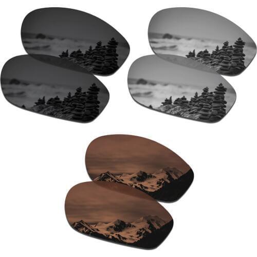 SmartVLT 3 Pairs Polarized Sunglasses Replacement Lenses for Oakley Encounter Stealth Black & Silver Titanium & Amber Brown