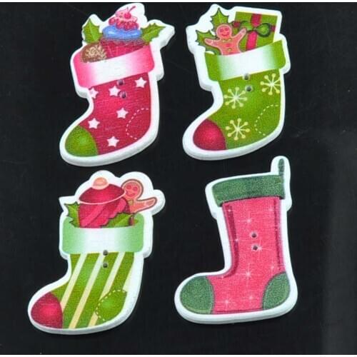 50pcs MIxed Christmas socks Bouton Wood buttons Sewing Handmade DIY Buttons Scrapbooking Crafts Accessories 23x40mm MT0847