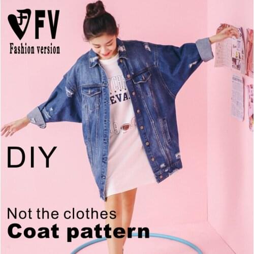 Pattern making womens mid-length bat shirt denim jacket coat pattern sewing drawings 1:1 clothing pattern BWT-58