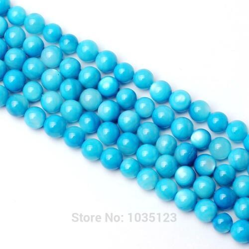 High Quality 5mm Smooth Natural Blue Shell Round Shape DIY Gems Loose Beads Strand 15" Jewellery Creative Making w3370