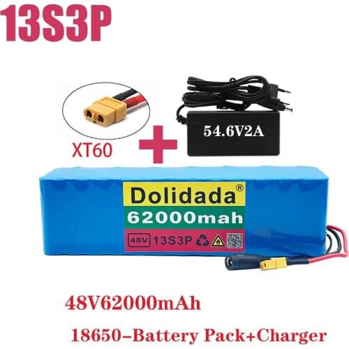 XT60 Plug 48V62Ah 1000w 13S3P 48V Lithium ion Battery Pack For 54.6v E-bike Electric bicycle Scooter with BMS+54.6V Charger