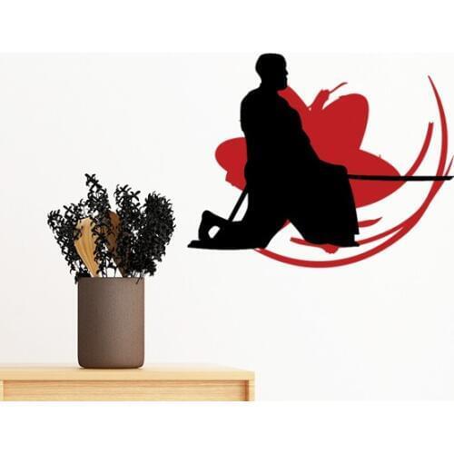 Japan Asia Samurai Katana Sakura Hew Silhouette Removable Wall Sticker Art Decals Mural DIY Wallpaper for Room Decal