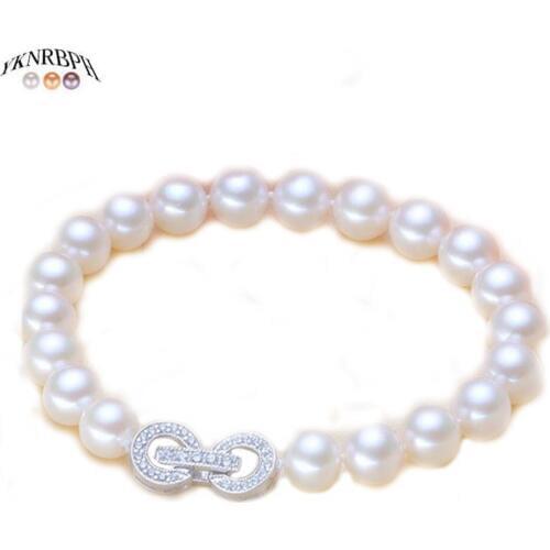 YKNRBPH S925 Sterling Silver Round Pearl Bracelet For Womens Bride WeddingsFine Jewelry Bracelets