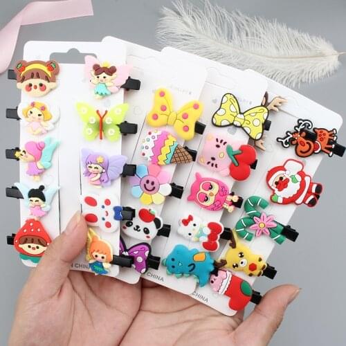 10Pcs/Set Hairpin Hair Accessories Cartoon Silicone Animal Hair Clip Christmas Element Barrette Girl Child Bow BB Clip Headdress