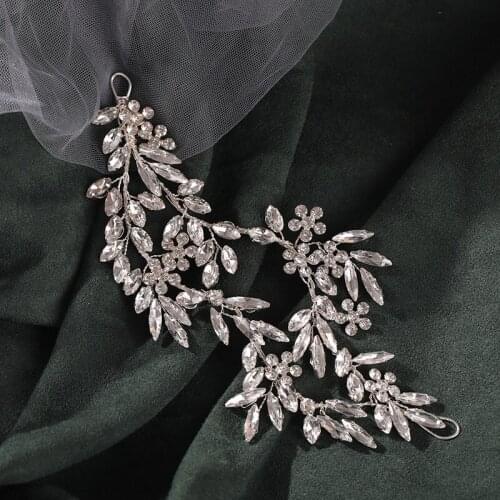 Luxury Silver Color Crystal Leaves Headbands for Women Bridal Flower Headdress Handmade Wedding Engagement Hair Accessories