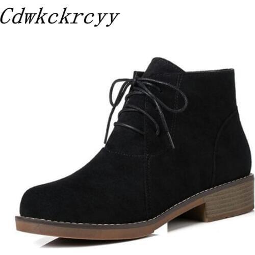 Women Boots Autumn winter New style fashion Coarse heel Frenulum British style Student Martin boots Cashmere Grind Short boots