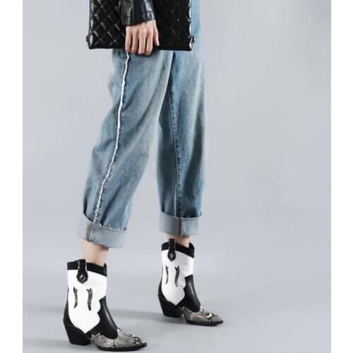 2021 Pointed Toe Western Cowgirl Boots Chelsea Ankle Boots Shoes Women Cossacks Cowboy Boots Wedges Femal Shoes Botas Mujer