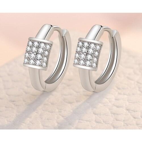 925 Sterling Silver Crystal Circle Piercing Stud Earrings For Women Girls Engagement Party Jewelry Oorbellen eh220