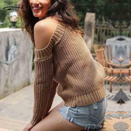 Oversize Women Halter Sweaters Knitwear Soft Girls Chic Tops 2021 Autumn Fashion Ladies Elegant Knitted Pullovers Female 16688