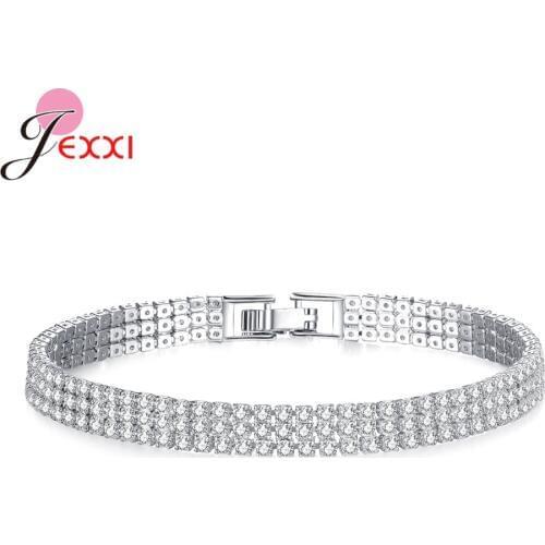Classic Women Rhinestone Bracelets S925 Sterling Silver Clear CZ Crystal Cuff Bangle Jewelry for Wedding Engagement Accessories