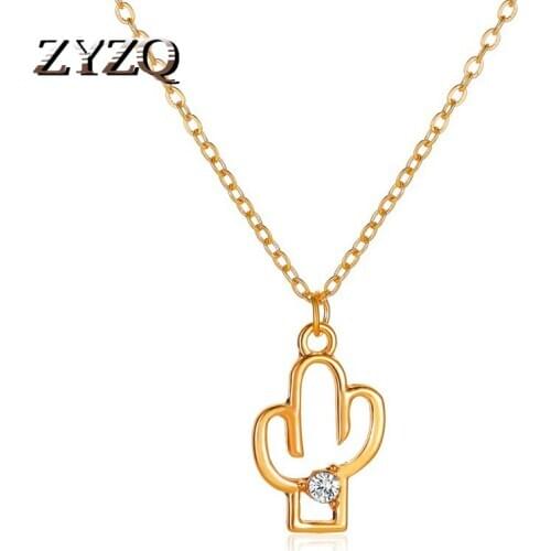 ZYZQ Fashion Hollow Cactus Pendant Necklace For Women Simple Plant Necklace Engagement Jewelry Zinc Alloy Necklace