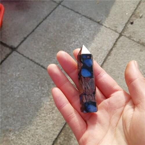 1pc Natural Glaucophane Stone Crystal Point Healing Obelisk Quartz Wand Beautiful Ornament for Home Decor Energy Stone Pyramid