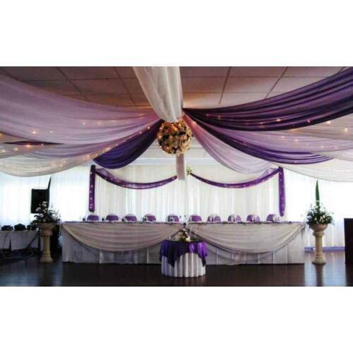 10pcs/lot Wedding Ceiling Draper Canopy Drapery 10mx0.7m White&voilet Luxury Wedding Roof Drape roof swag