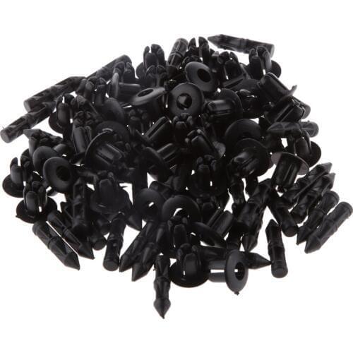 100 Pieces 6mm Hole Black Nylon Push Type Rivets Fastener Pin Clips