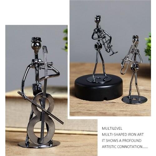 13cm Retro Iron Sculpture Band Instrument Musician Figure Doll Model Crafts Ornaments Home Decoration Accessories Gift