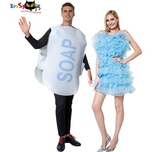 2 Piece/Set Funny Soap Sponge Bath Ball Cosplay Halloween Couple Costumes For Adult Women Carnival Party Group Fancy Derss