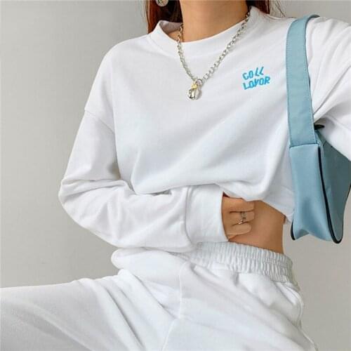 2021 Fashion 2Pcs Set Women Tracksuit Casual Sport Outfits Suit Letter Embroidered Long Sleeve Crop Top+Pants Sweatpants Jogger