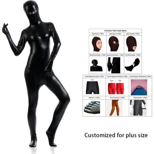 2018 Free shipping bodysuit metallic Shiny Black womens Unitard Catsuits Metallic Footed Zipper Zentai Bodysuit