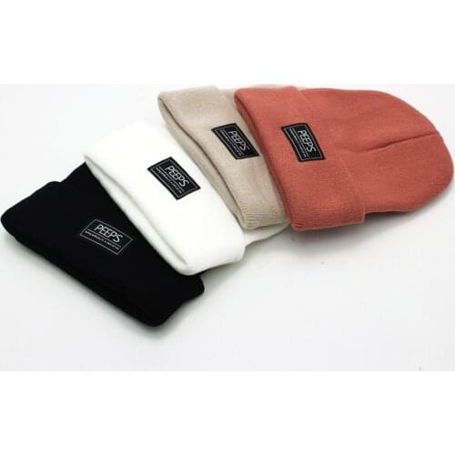 2021 Classic PEEPS Embroidered Skullie Beanie Autumn Winter Woolen Knitted Skullies Hats Outdoor Warm Curled-edge Men Bonnet Cap