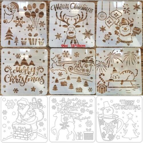 9pc Christmas Stencil Openwork Painting Template Embossing Craft Bullet Journal Accessories For Scrapbooking Reusable 13CM