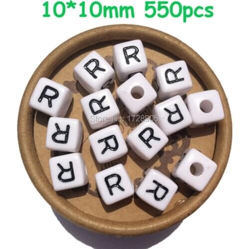 Perle alphabet 10 mm 550pcs Cube single letter beads black R Alphabet Initial Jewelry Alphabet Letter Bead Jewelry Findings