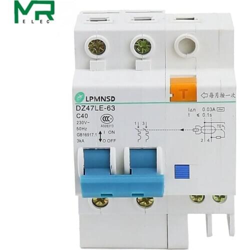 DZ47LE 2P 6A 10A 16A 20A 25A 32A 40A 50A 60A Residual current Circuit breaker with over current and Leakage protection