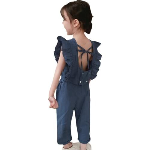 Back To School Outfits Age For 3 - 8 Years Baby Girls Backless Vest+Pants Chinese Style 2pcs Sets 2021 New Summer Beach Clothes