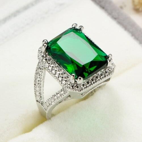 14k White Gold Emerald Tourmaline Diamond Ring for Women 925 Sterling Silver Rings Gemstone Wedding Engagement Gift Jewelry