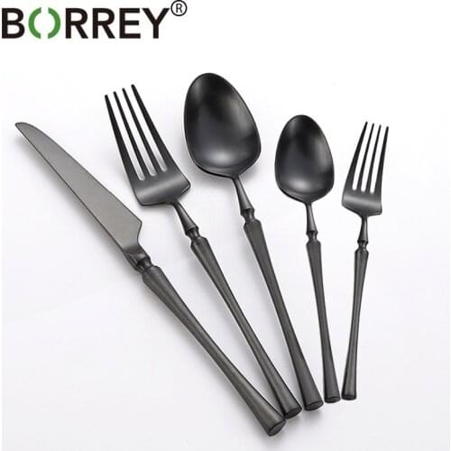 BORREY 30Pcs/Set High-quality Tableware Black Cutlery Flatware 304Stainless Steel Knife Spoon Fork Dinner Steak Gold Tableware